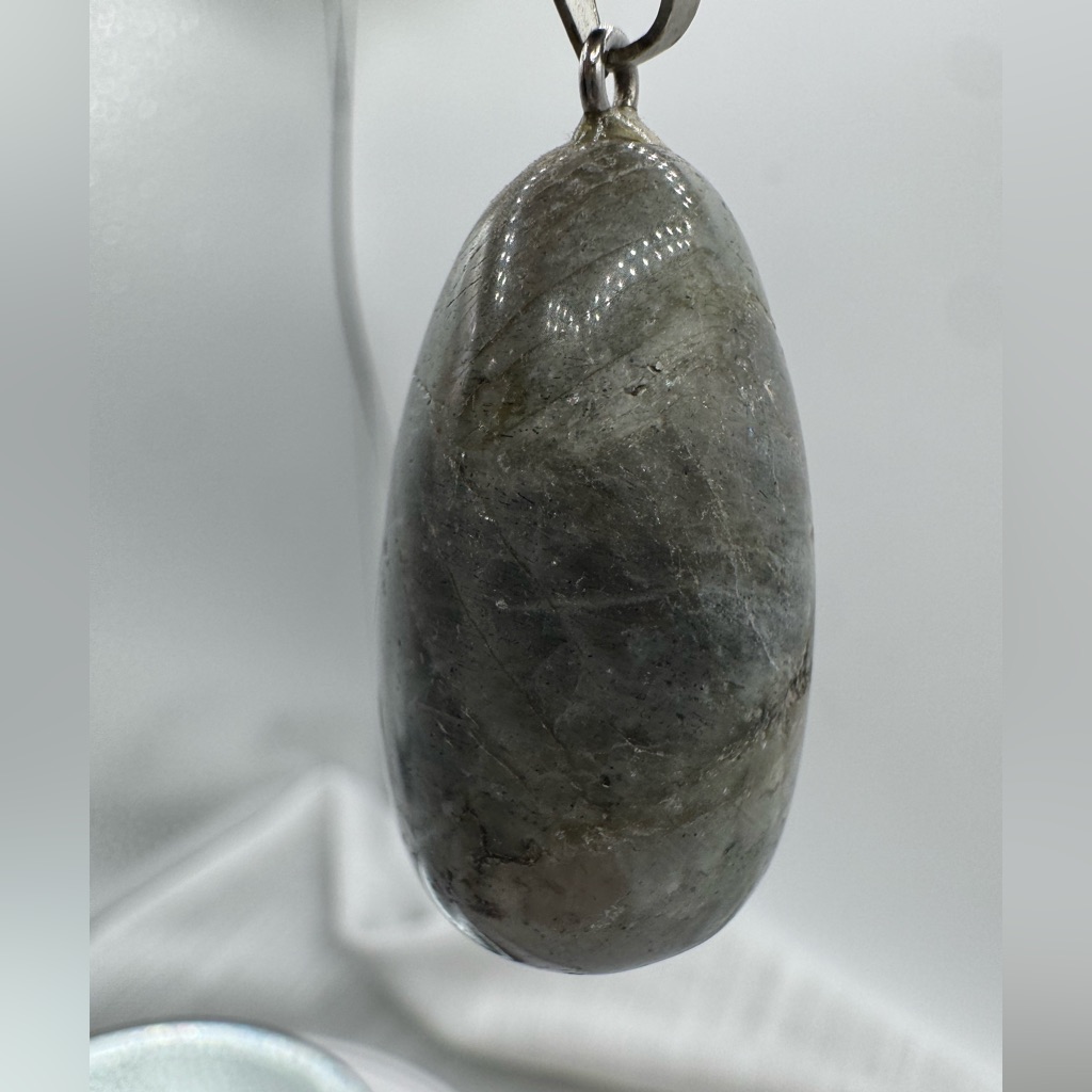 Labradorite Gemstone, Necklace Pendant Grey 1.75” Comes On A Rope Cord New